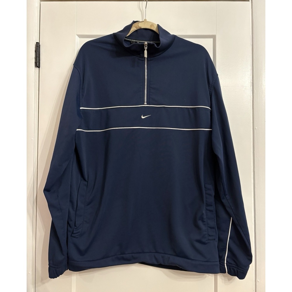 Vintage Y2K Nike Men's Large Navy Center Swoosh 1/2 Zip Pullover Jacket‎